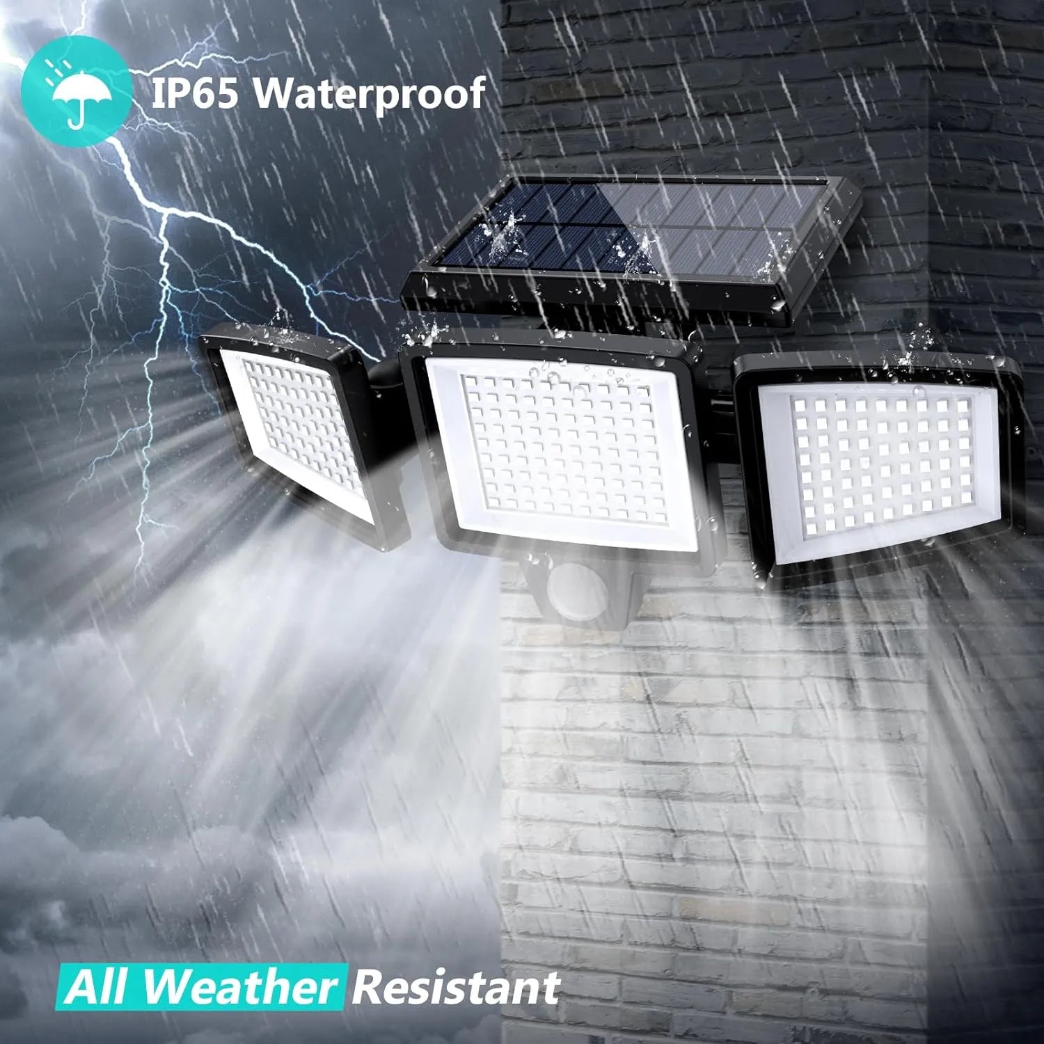 Weather-resistant solar motion light illuminating an exterior wall
