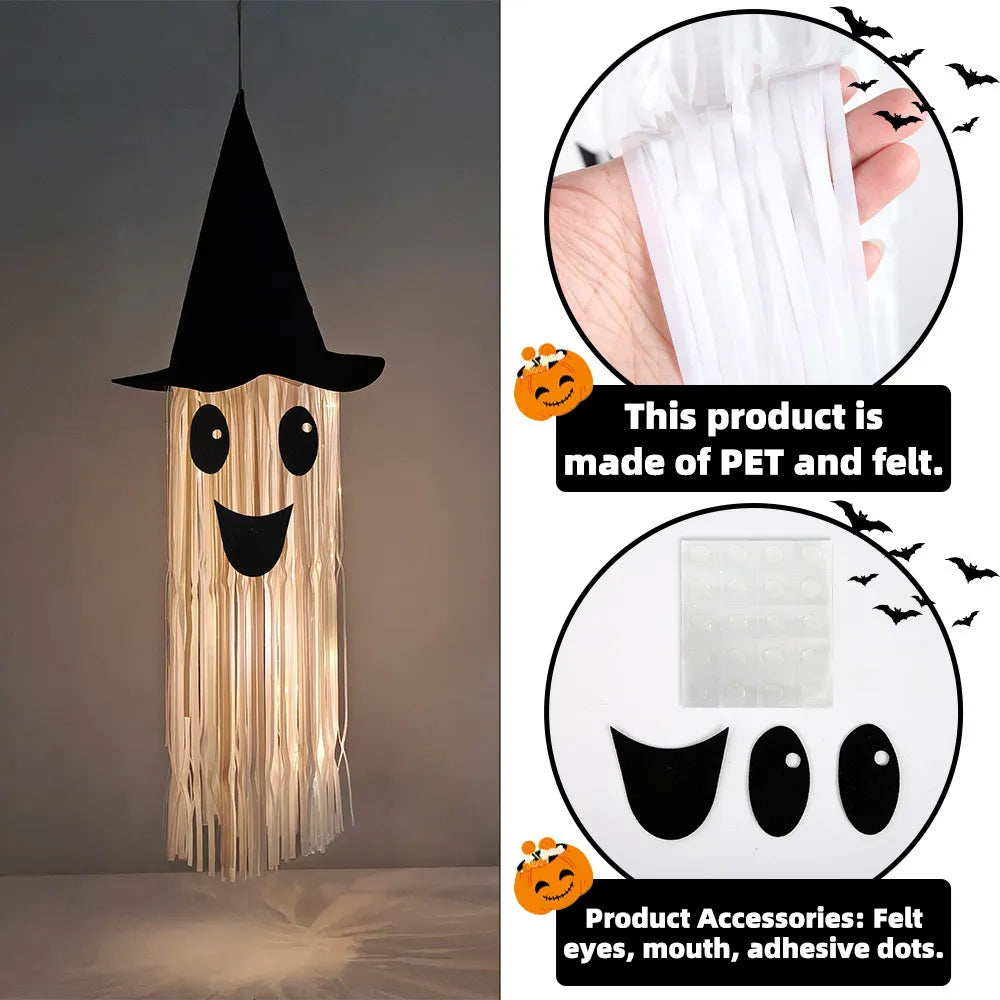 Close view of the tassel material and felt face pieces