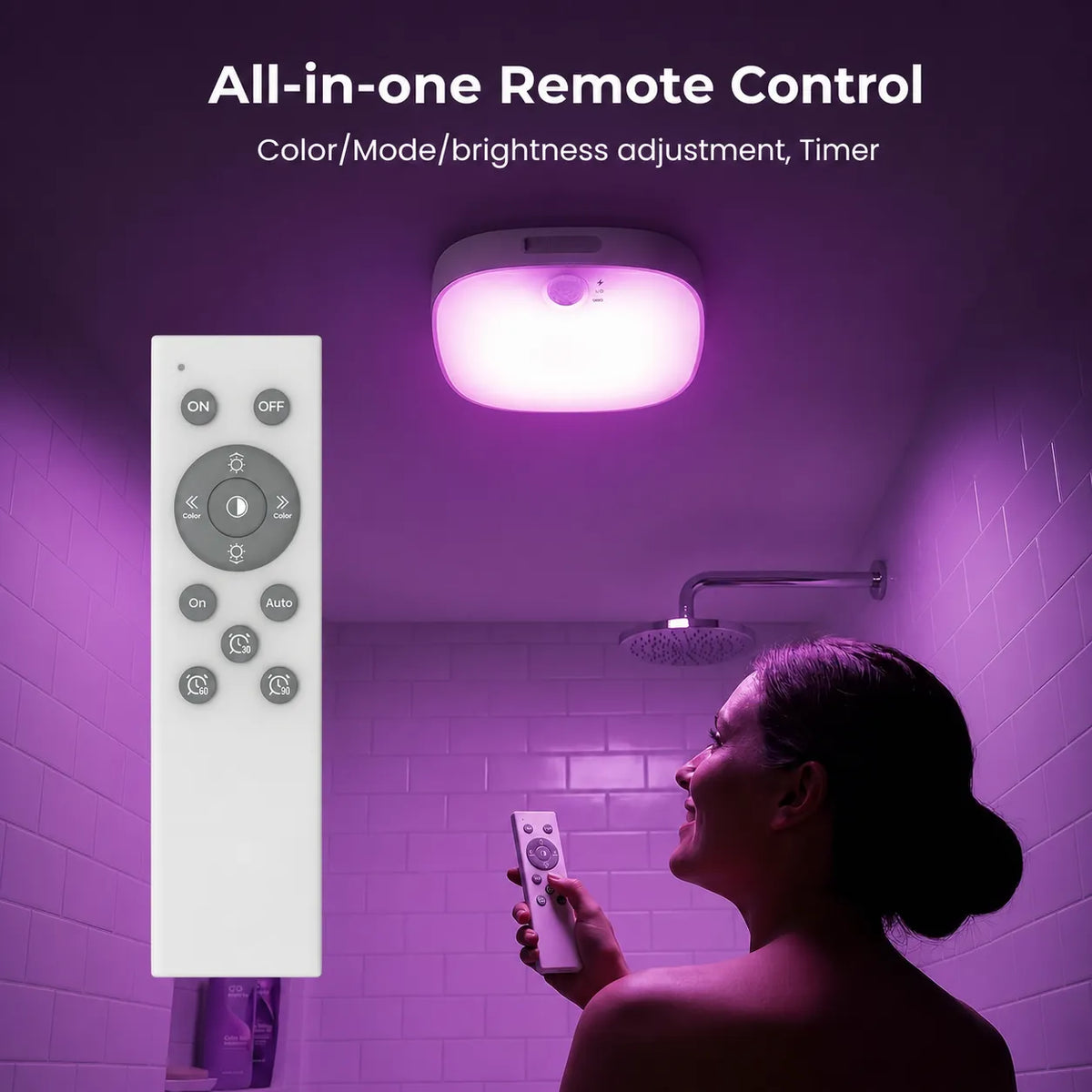 Remote control for color, brightness, mode, and timer
