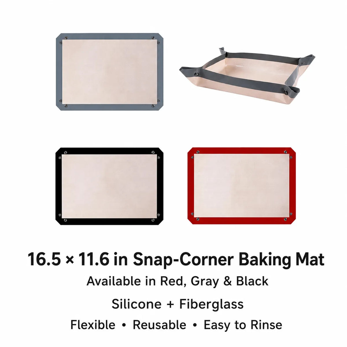 Snap-corner baking mat size 16.5 by 11.6 inches