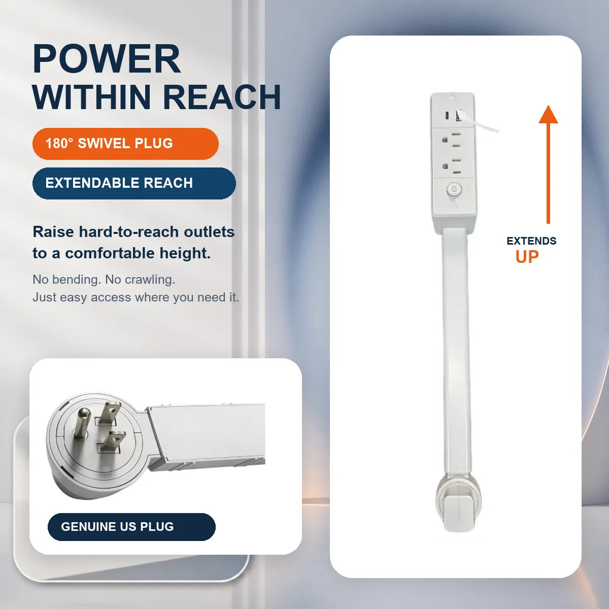 Outlet extender installed beside a sofa with reachable power