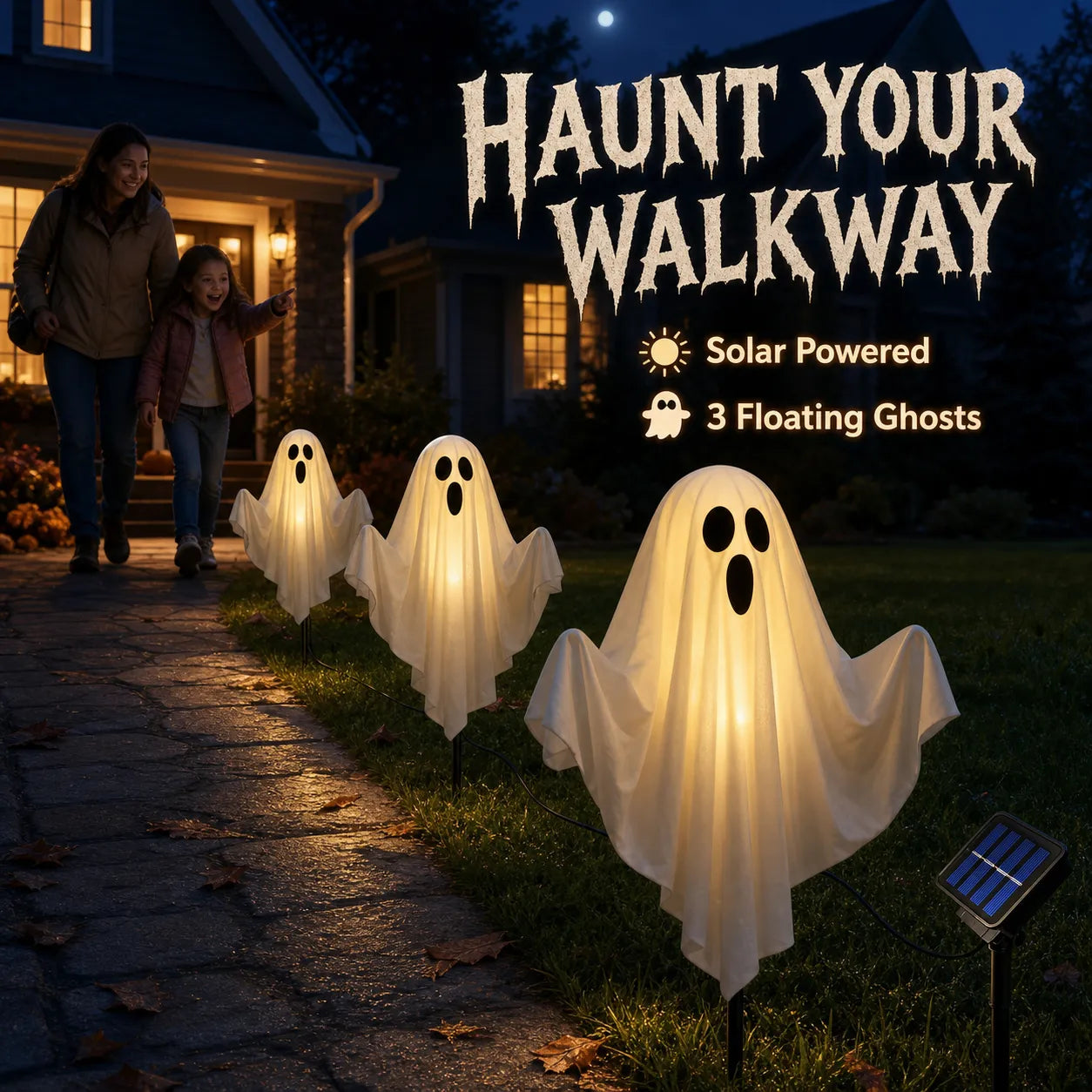 Solar-Powered Floating Ghost Pathway Lights