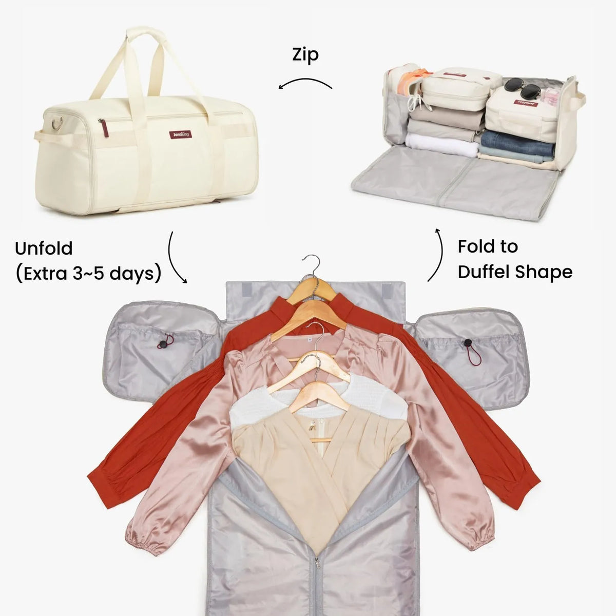 Convertible 60L Garment Weekender Bag with Shoe Compartment