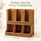 Handwoven Rattan Coffee Cup & Condiment Organizer