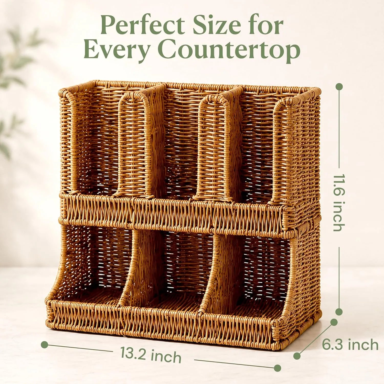 Handwoven Rattan Coffee Cup & Condiment Organizer