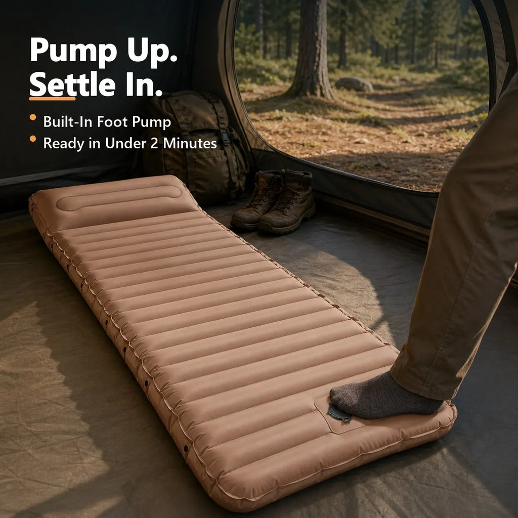 Ultralight 4-Inch Camping Mattress with Built-In Foot Pump
