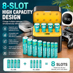 🔋 Portable Smart 8-Slot Rechargeable Battery Charger