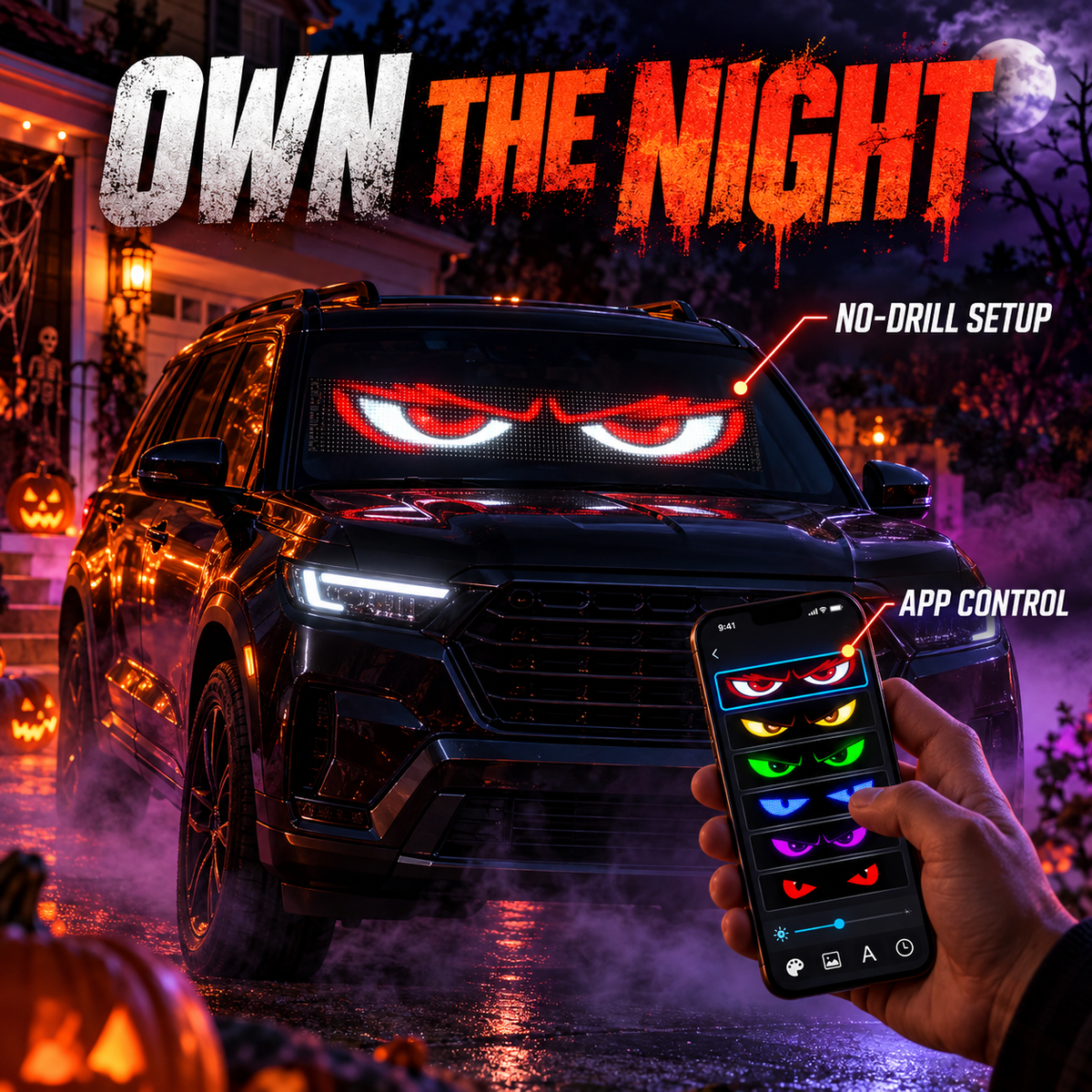 Halloween flexible LED car eye display with app control