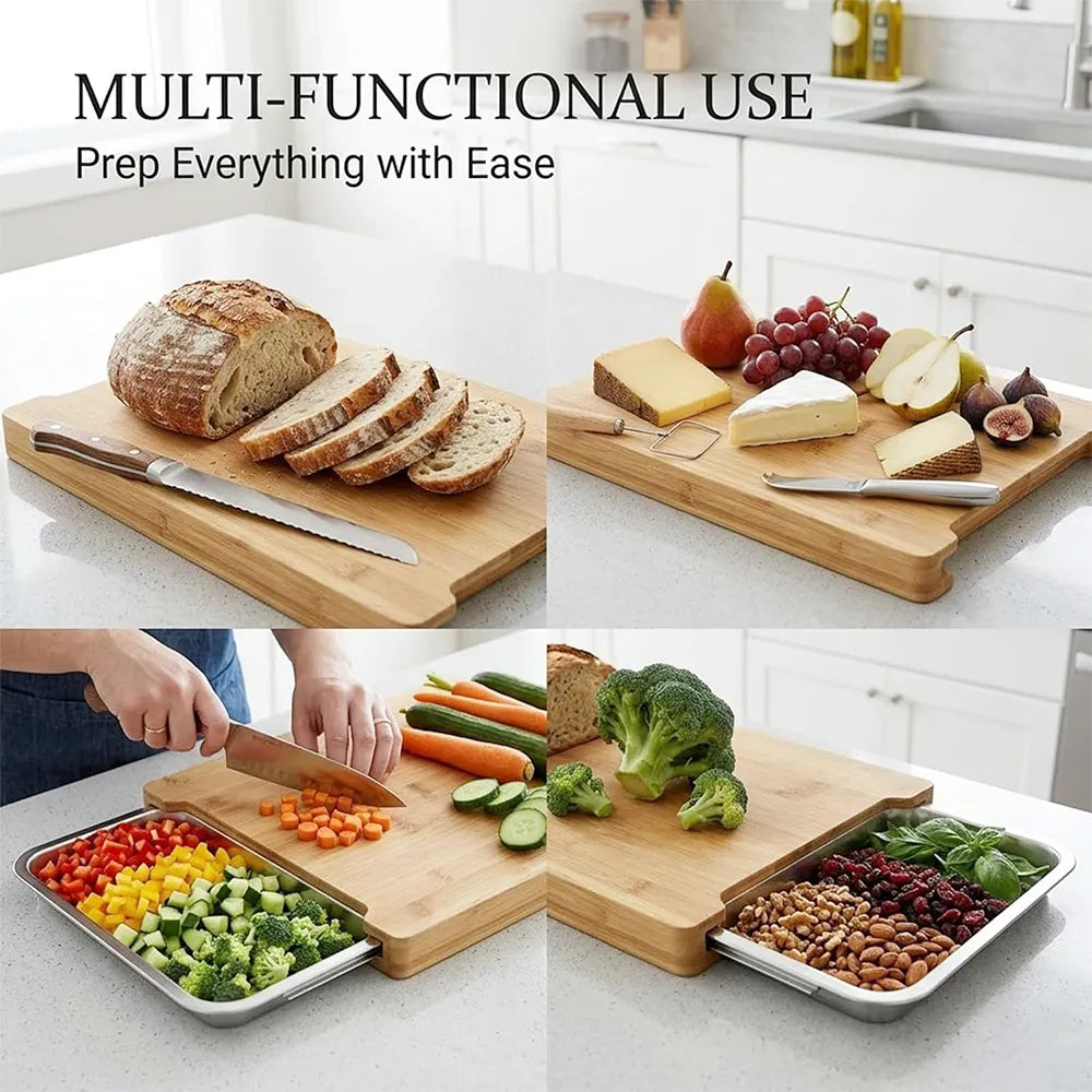 🥦Wooden Cutting Board with Slide-Out Trays