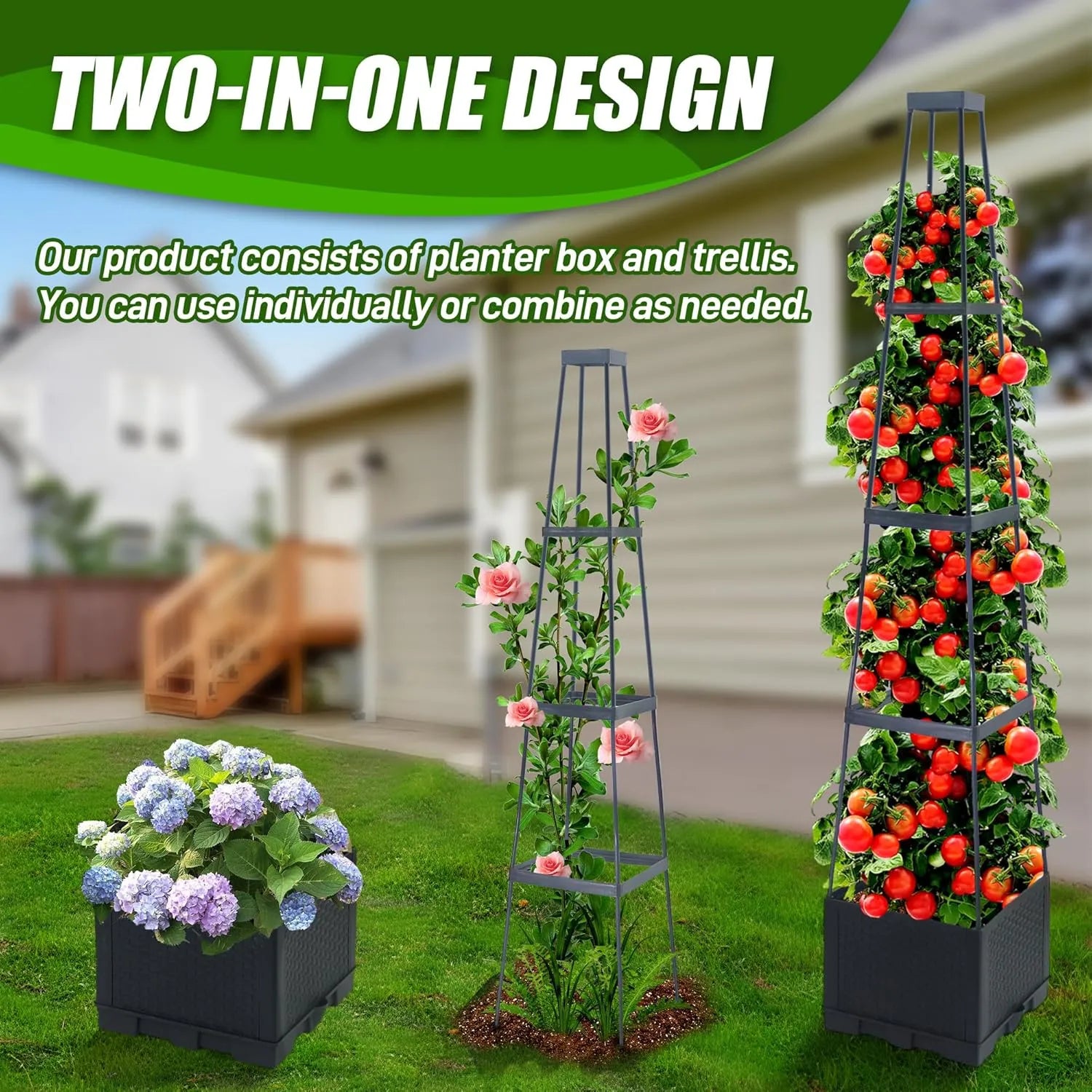 🌱Elevated Planter Box with Trellis