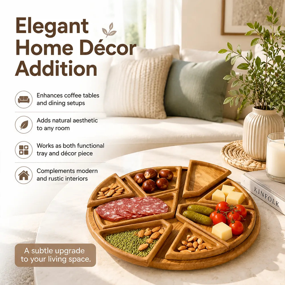 Wooden Serving Tray – 8-Compartment Puzzle Design