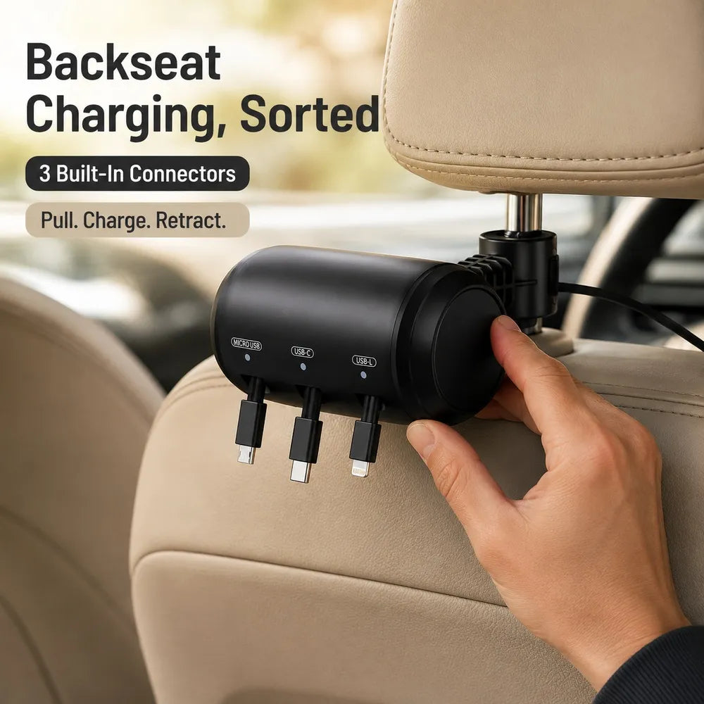 Tangle-Free 3-in-1 Retractable Backseat Charger