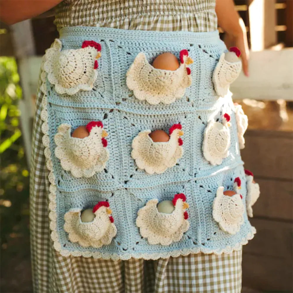 🐔 Crocheted Egg-Collecting Apron with Chicken Coop Pocket – Handmade Farm-Fresh Egg Helper