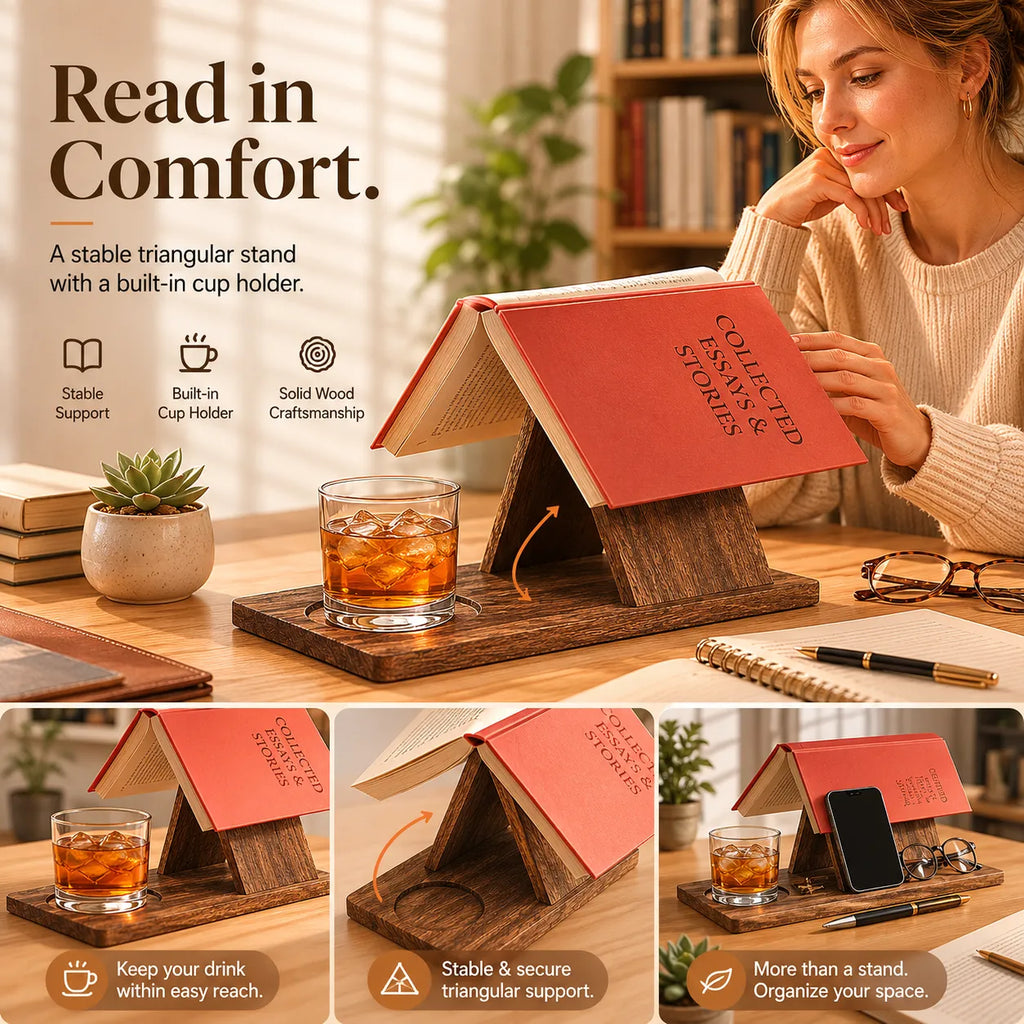 📚 Desktop Solid Wood Triangular Bookstand