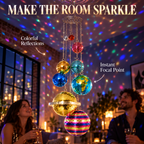 Rainbow disco planetarium mobile creating a colorful evening focal point
