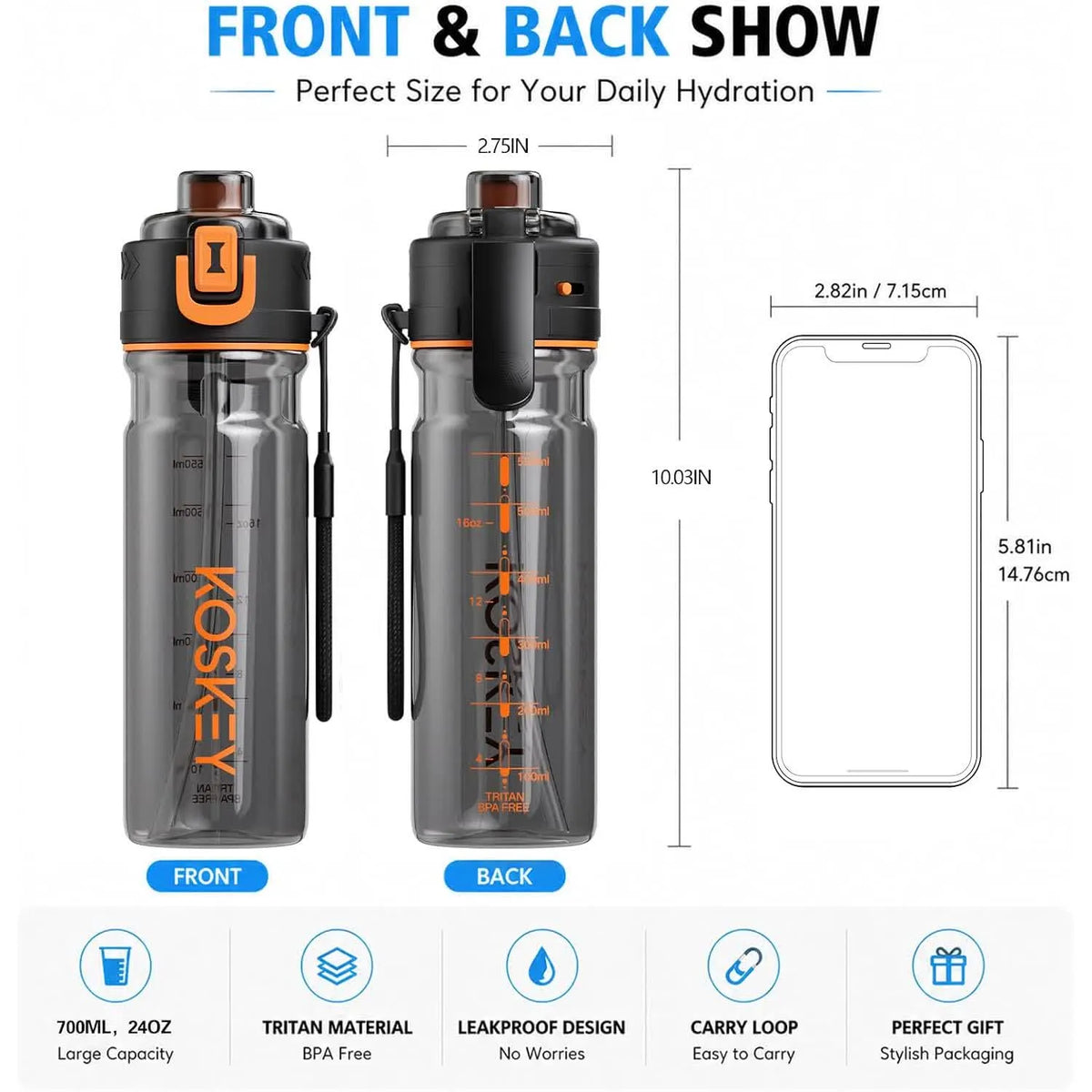 2-in-1 Misting Sports Water Bottle – 24 oz