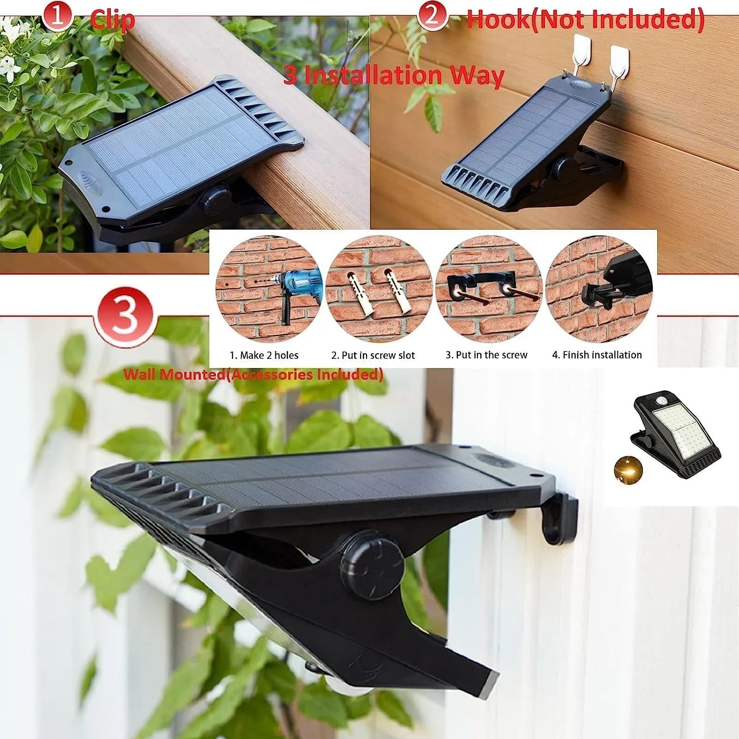 Solar-Powered Clip-On LED Security Light with Motion Sensor