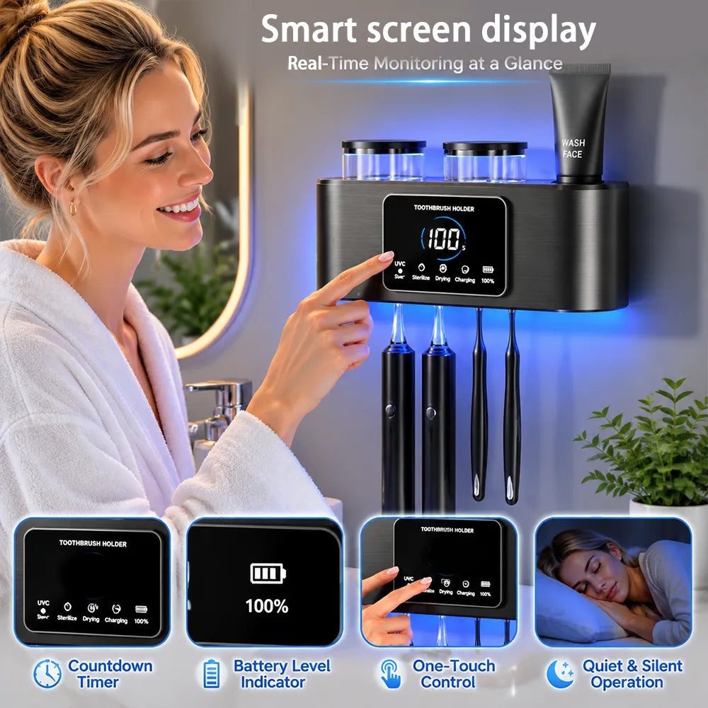 🦷 Smart Toothbrush Holder with UV Air-Drying &Screen  Display