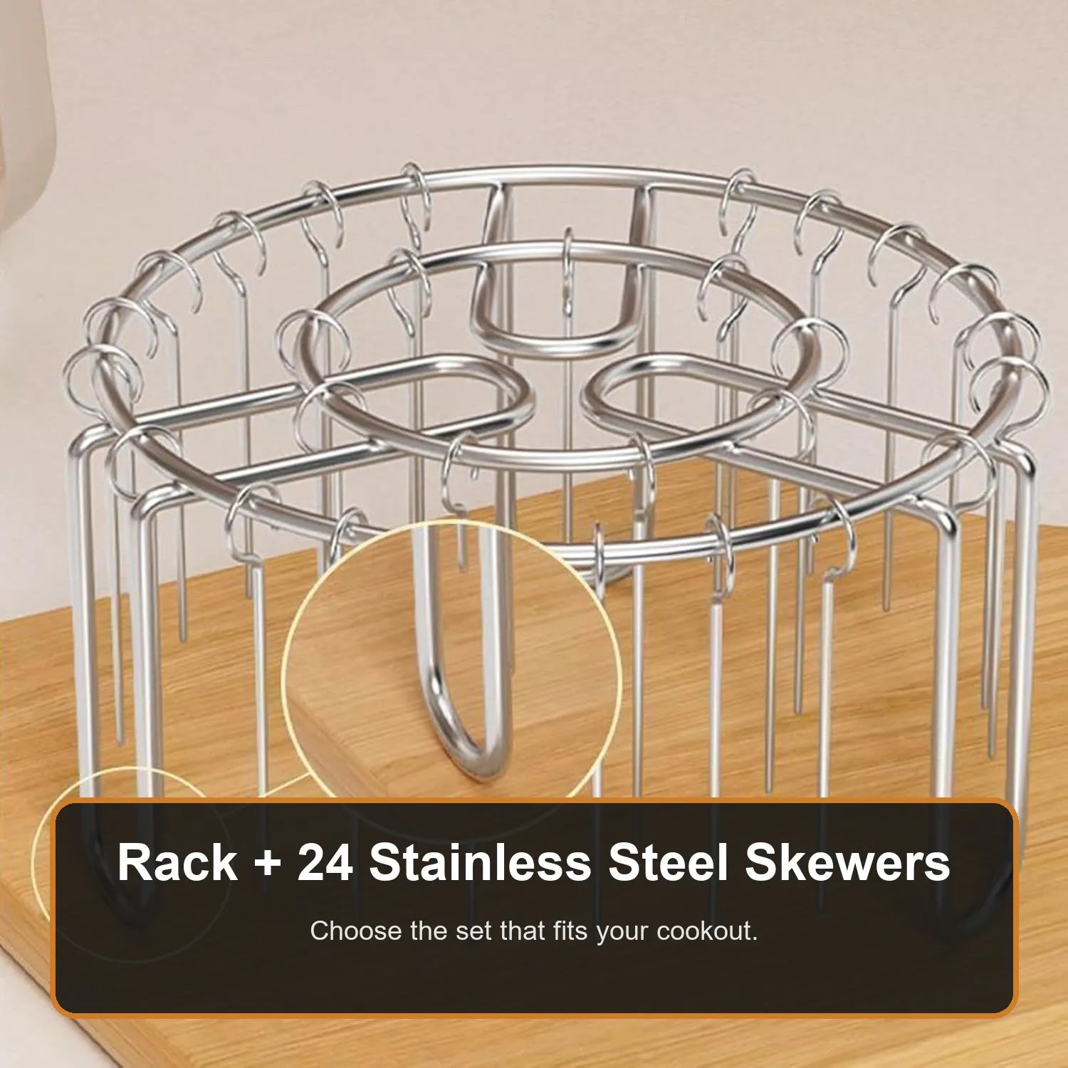 Rack plus 24 stainless steel skewers set