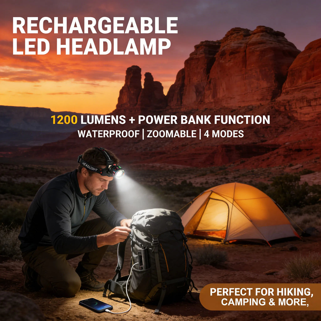 🔋 Rechargeable LED Headlamp – Powerful & Waterproof Adjustable Headlamp for All Your Adventures 🌧️