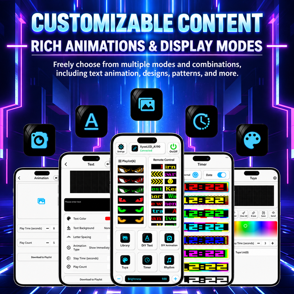 Customizable animations text colors and display modes