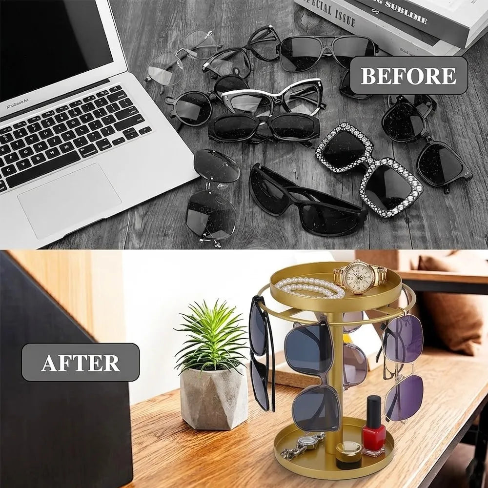 🕶️✨360° Rotating Sunglasses Organizer Stand — Eyewear Rack with Tray
