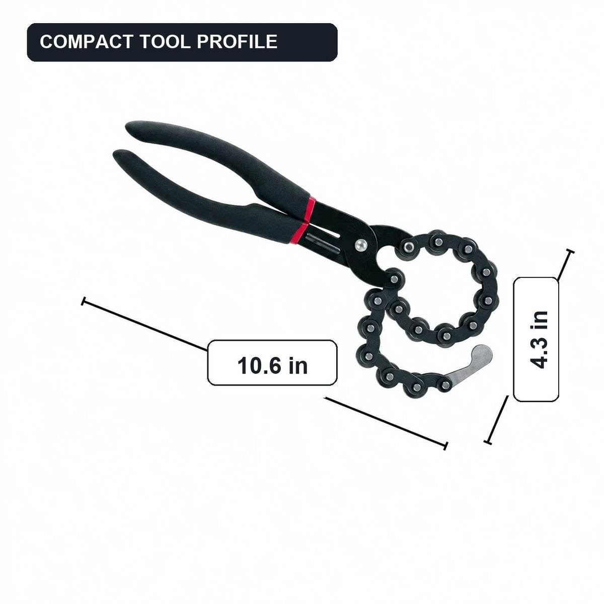 Chain-style exhaust pipe cutter dimensions in inches