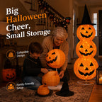 3-Tier Lighted Pumpkin Lantern Stack with Witch Hat