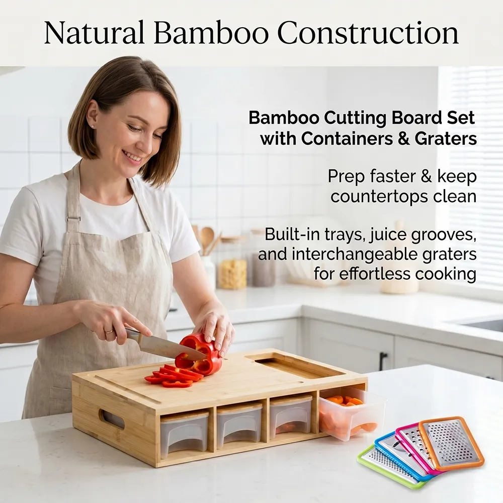 Bamboo Cutting Board Set with Containers & Graters