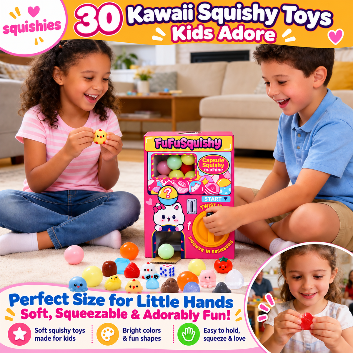 Kids enjoying the squishy capsule machine together