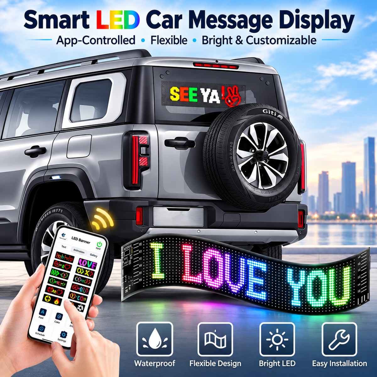 App-controlled LED car message display