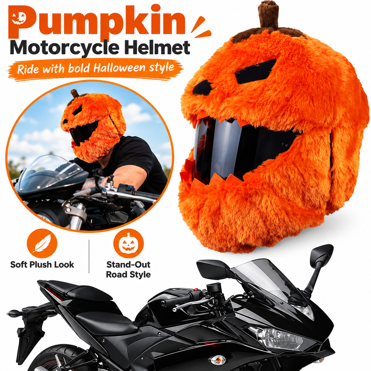 Festive Plush Motorcycle Helmet Covers – Santa & Pumpkin