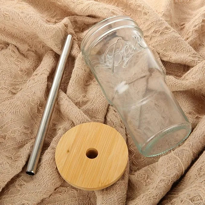 Premium Mason Glass Cup with Straw