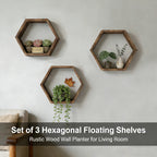 Set of 3 Hexagonal Floating Shelves – Rustic Honeycomb Wall-Mounted Storage Shelves-Perfect for Your Bedroom, Living Room, Hallway, or Office Decor