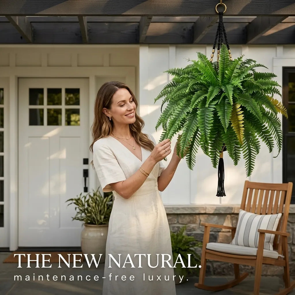 🌿23.62-Inch Artificial Boston Ferns – Realistic Faux Hanging Greenery