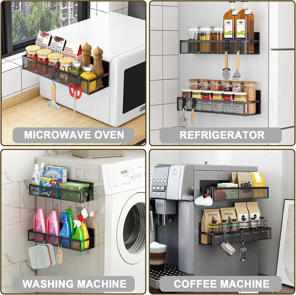 Magnetic Refrigerator Storage Rack Set – 2 Large Black Baskets