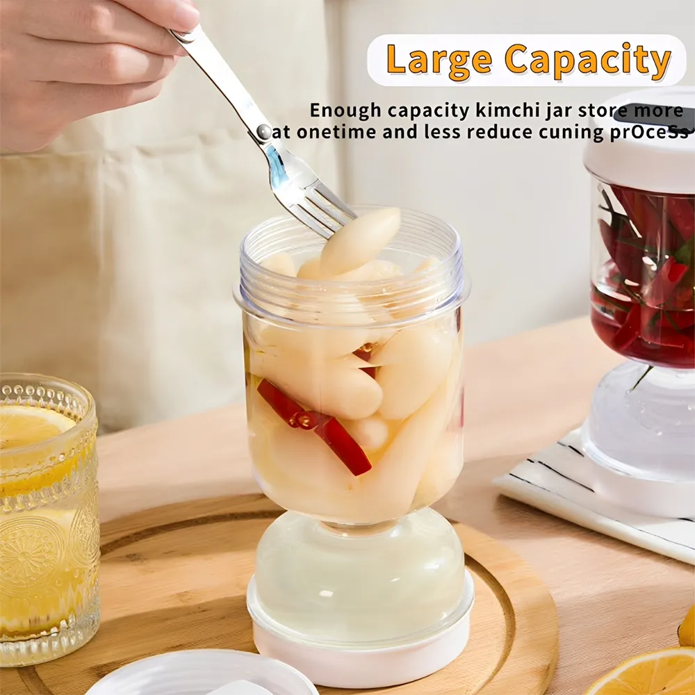 🥗Hourglass Pickle Jar with Built-In Fork – Juice Separation Storage Container