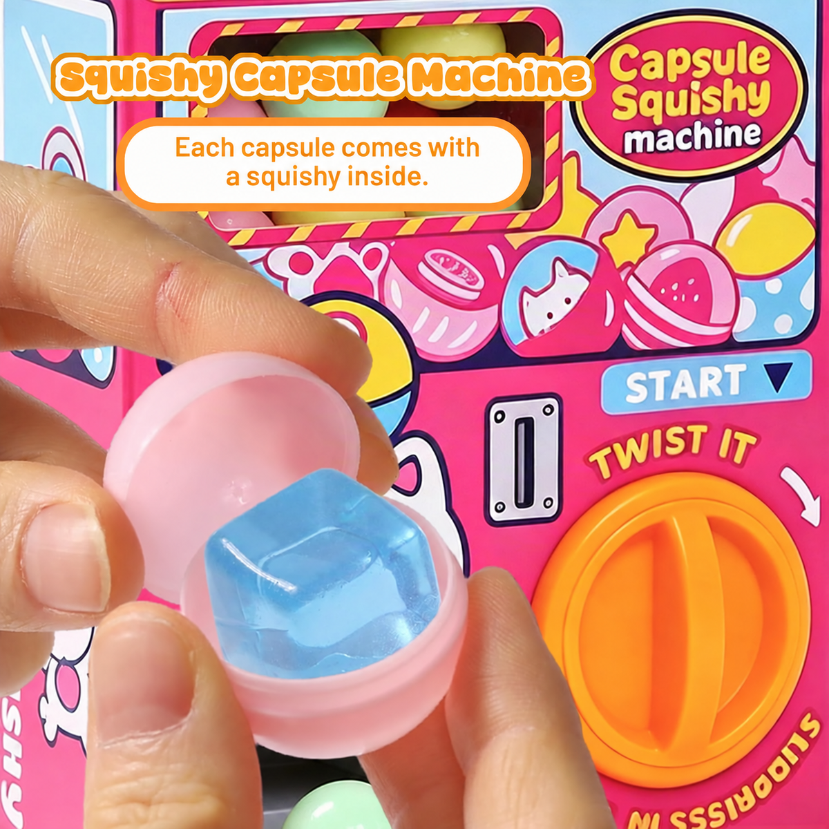 Each capsule reveals a mini squishy inside