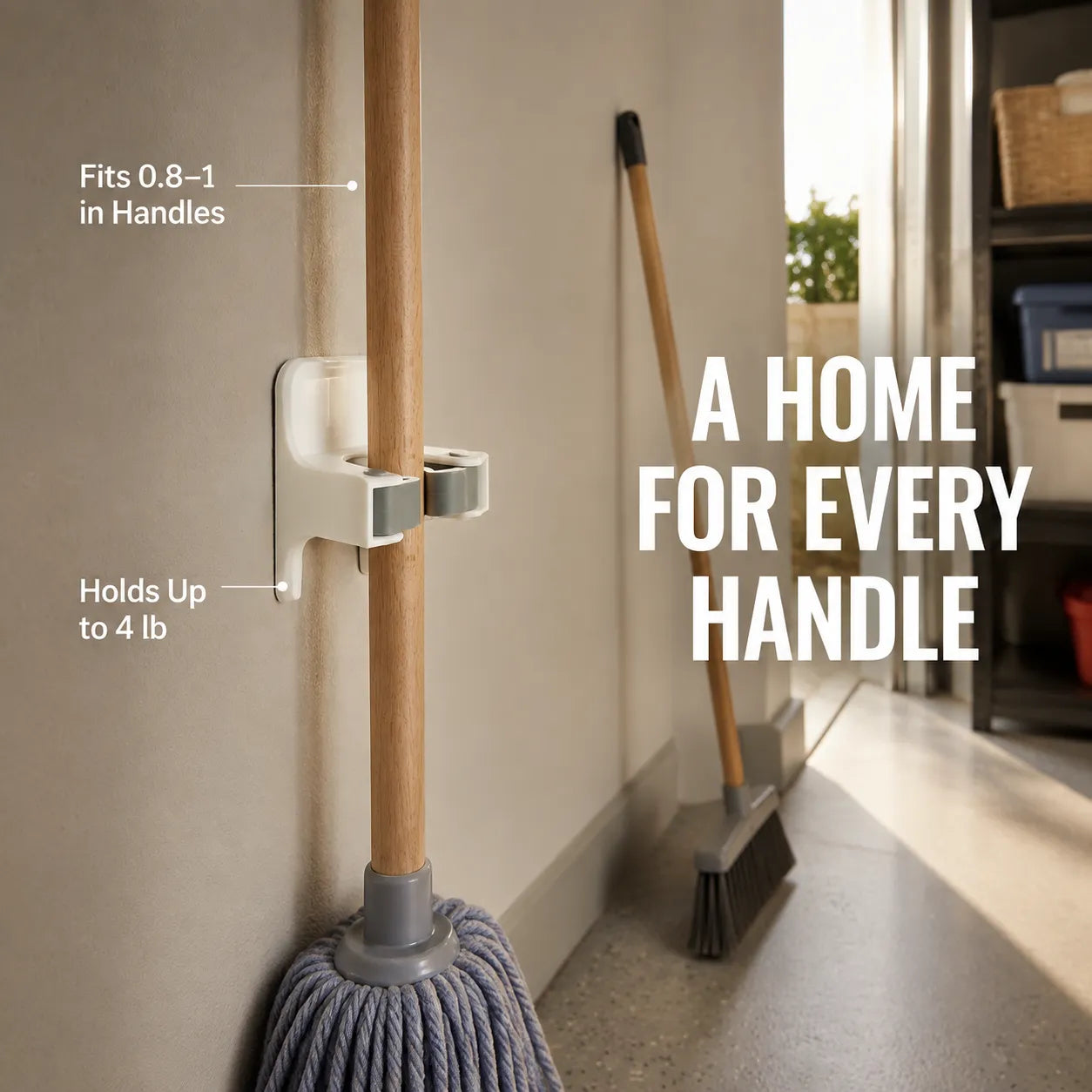 Damage-Free Broom & Mop Handle Gripper