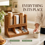 Handwoven Rattan Coffee Cup & Condiment Organizer
