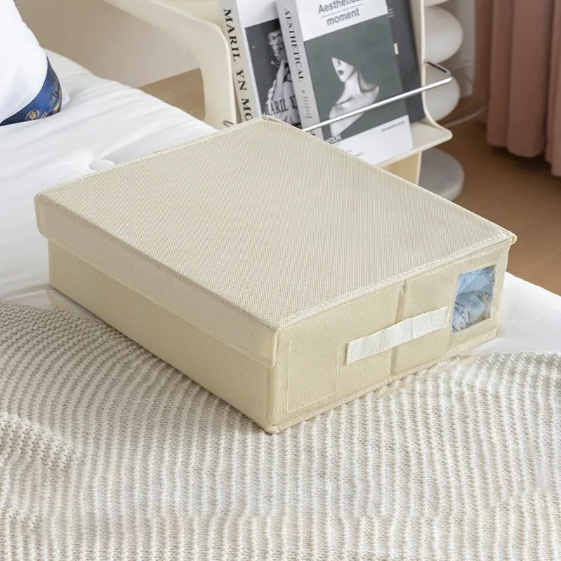🛏️ Foldable bedding storage box - with a see-through window and transparent label bag