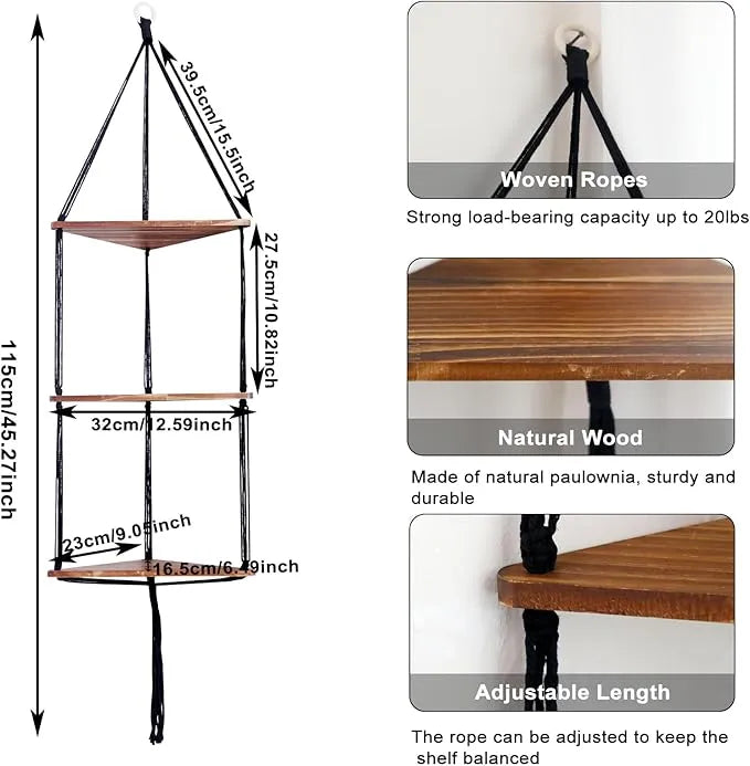 🌿 Boho Wooden Wall Mount Triangle Storage Rack