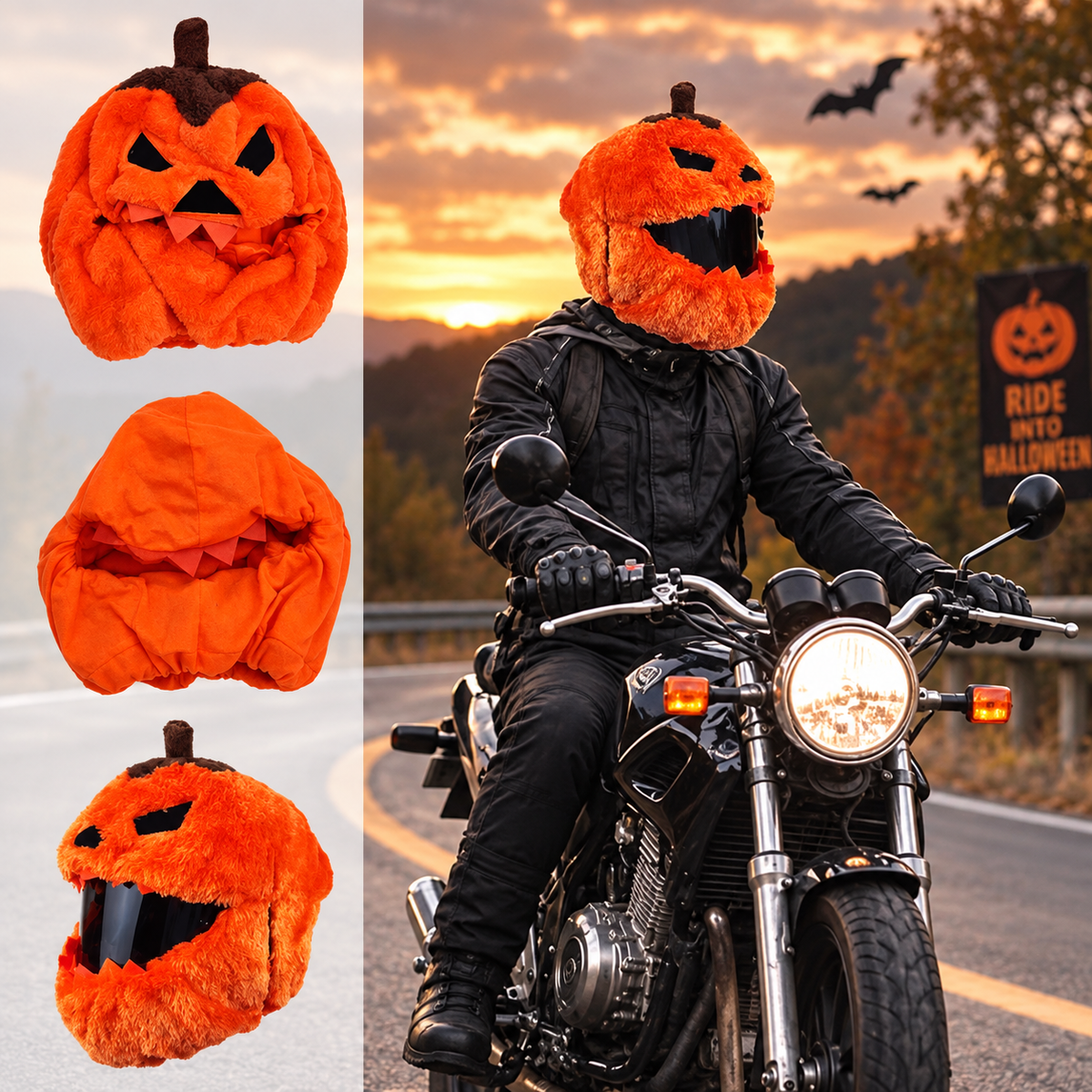 Festive Plush Motorcycle Helmet Covers – Santa & Pumpkin