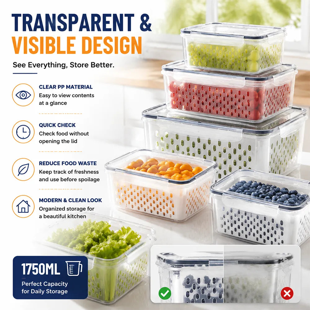 🥗 Refrigerator Draining Storage Basket – Fresh Food Organizer Box