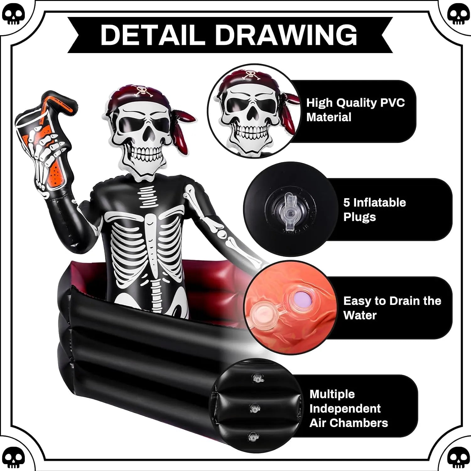 40-Gallon Inflatable Pirate Skeleton Cooler for Halloween