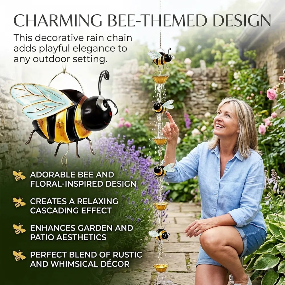 🐝 Whimsical Bee Rain Chain Decor – Hanging Bee Cup Rain Catcher for Gutters & Garden Décor