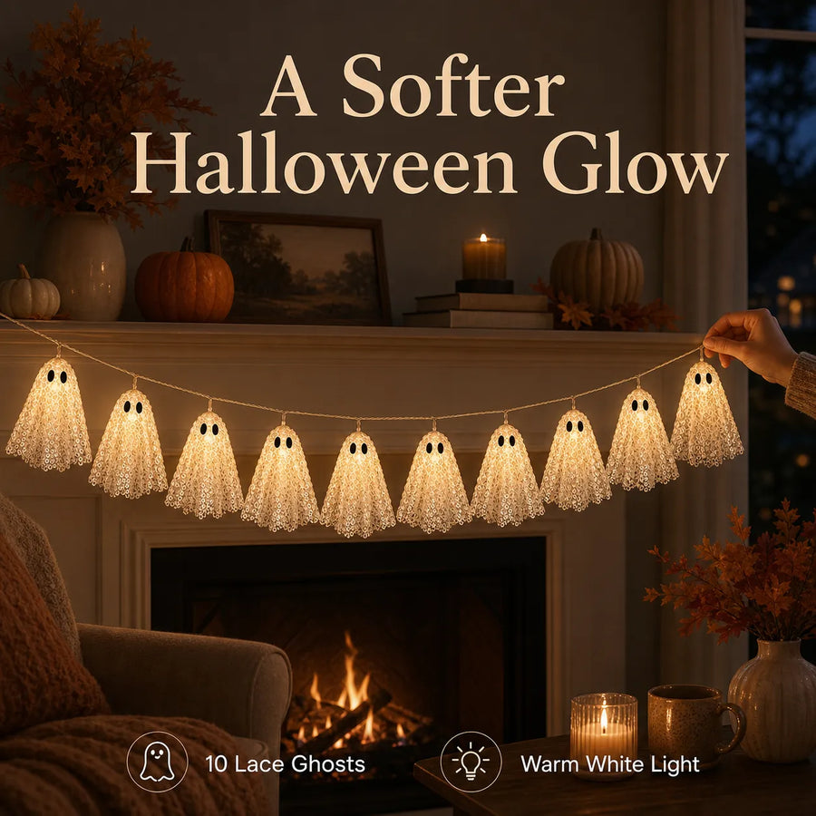 10-Piece Warm White Lace Ghost Garland Lights