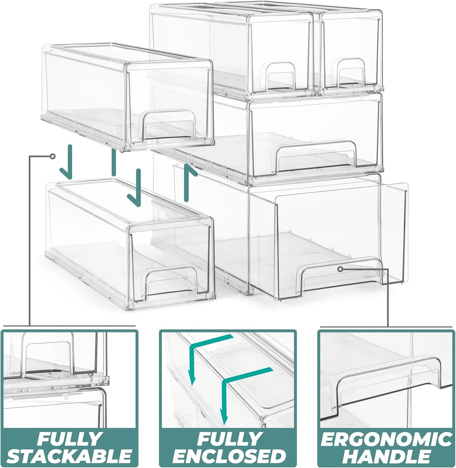🧺 Medium / Large / Extra-Large Transparent Stackable Storage Drawers