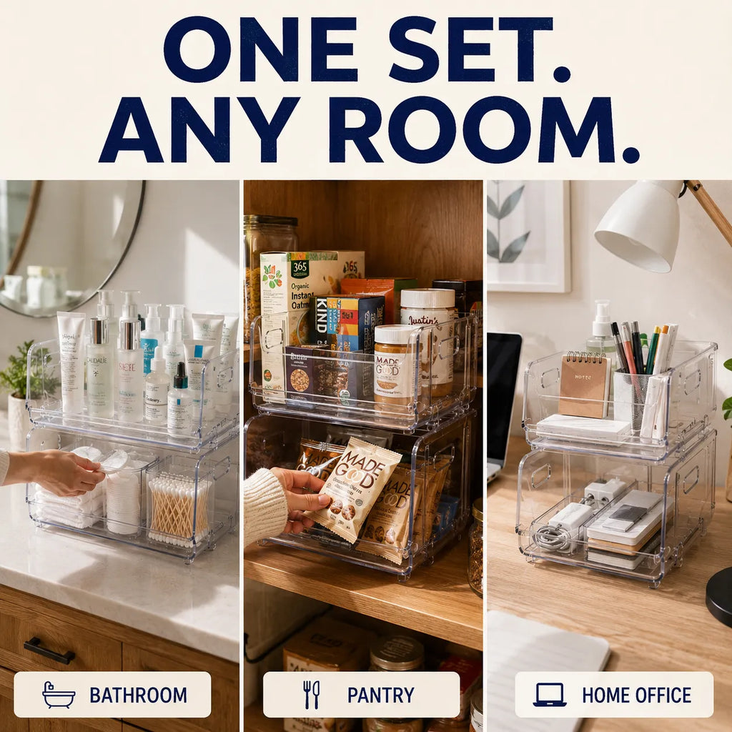 Clear Stackable Open-Front Storage Bins – 2-Piece Set