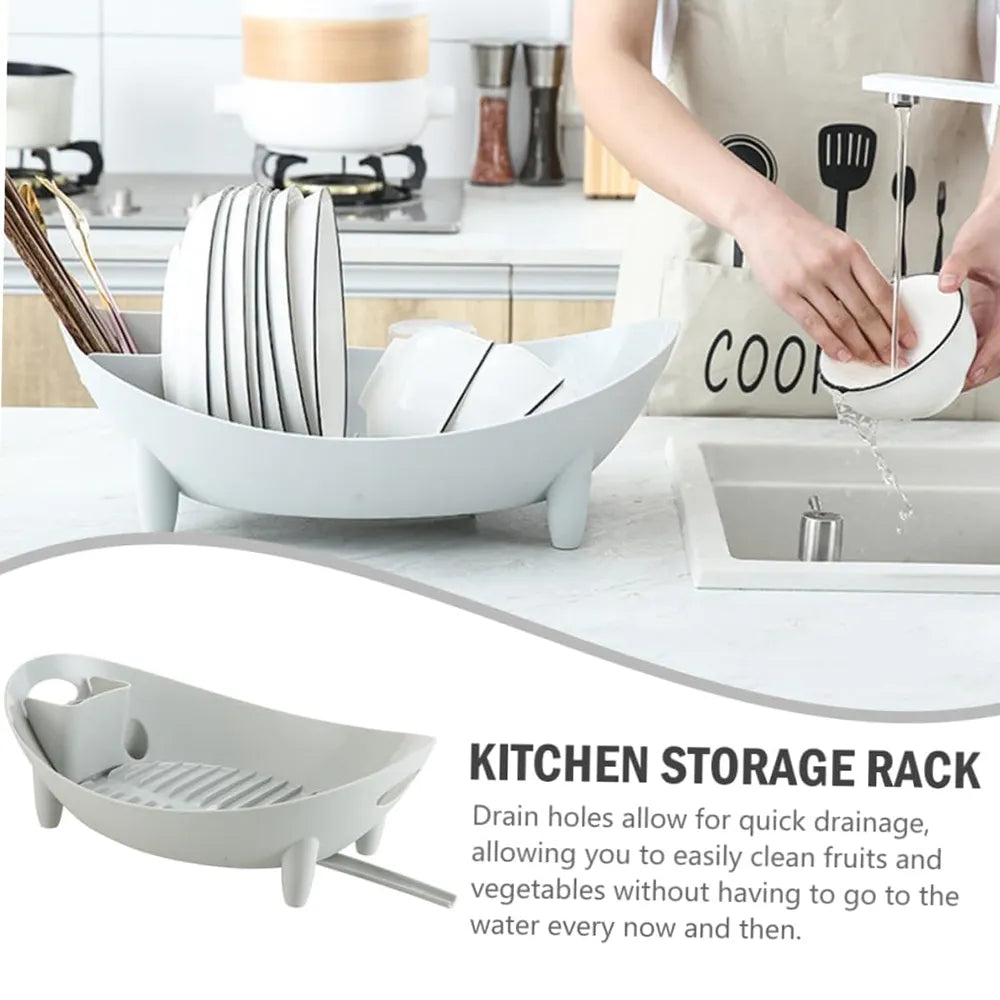 🍽️ Oval Dish Drying Rack with Utensil Holder